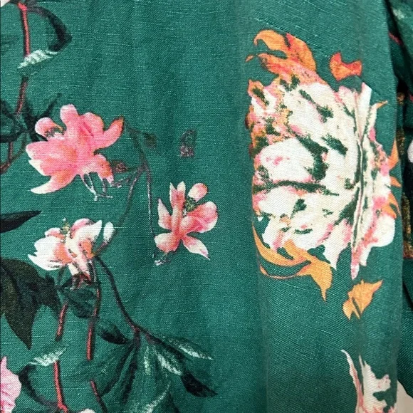 Grace Elements Green Floral Blouse Pink and White Blooms Grommets on Sleeves S - Picture 6 of 12